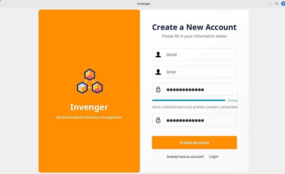 Invenger Login Interface